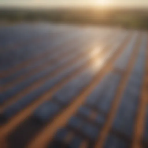 Aerial view of a solar farm showcasing panels under sunlight