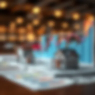 Navigating Market Dynamics in Home Buying A graphic representation of fluctuating market trends with houses and graphs.