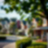A well-maintained suburban neighborhood showcasing vibrant homes and green spaces.