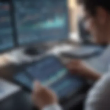 Analyzing Financial Data A person analyzing financial data on a digital device