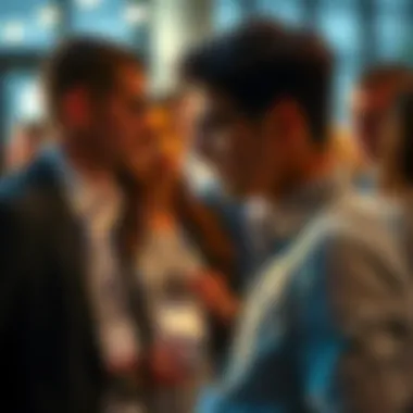 An entrepreneur networking at a business event, exchanging ideas