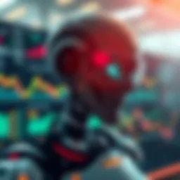 A futuristic stock market dashboard showcasing robotic algorithms in action