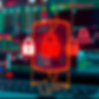 Security features represented through digital locks and encryption symbols