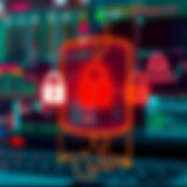 Security features represented through digital locks and encryption symbols