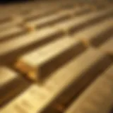 A close-up of gold bullion bars showcasing their luster