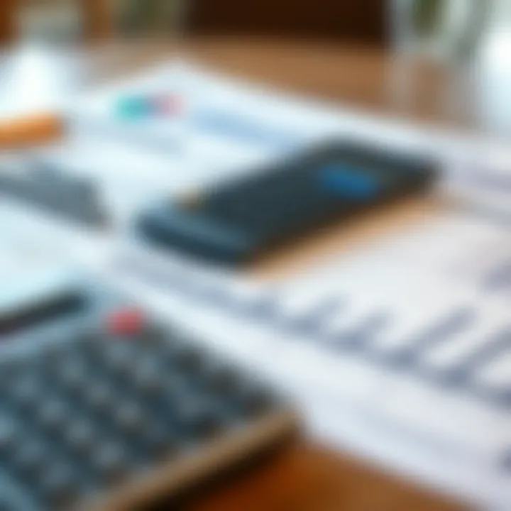 A close-up view of financial documents and a calculator on a table