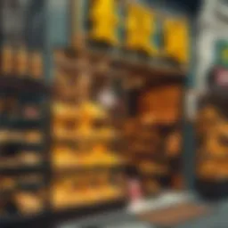 Traditional gold retailer storefront showcasing a variety of gold pieces