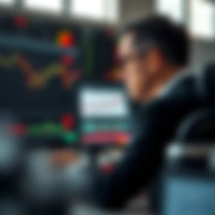 A trader analyzing market charts on a dual monitor setup