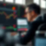 Market Analysis in Trading A trader analyzing market charts on a dual monitor setup