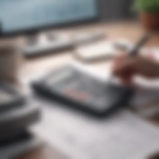 A person analyzing financial statements with a calculator and notepad.