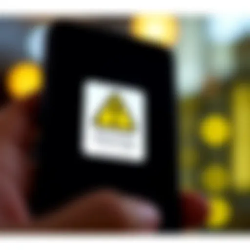 A close-up view of a smartphone displaying a warning symbol related to personal information security