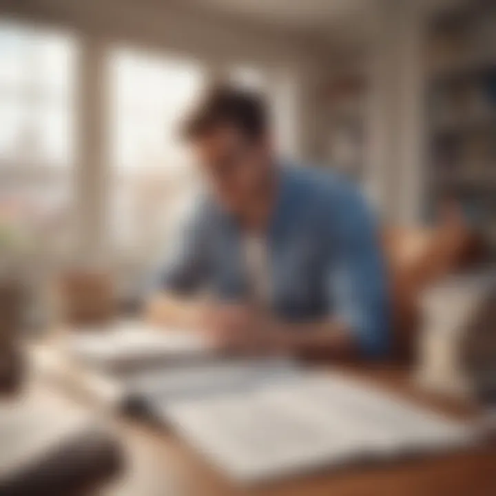 A person studying for a real estate exam with books