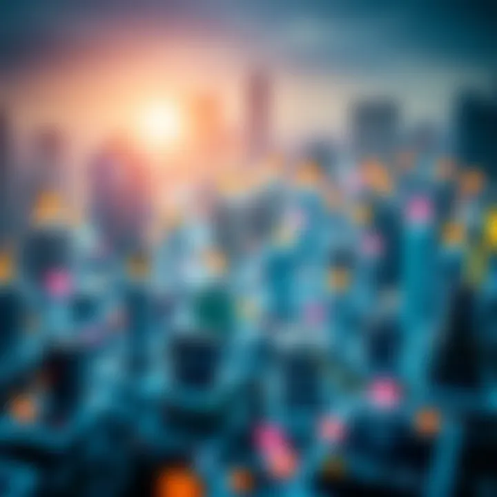 Digital Landscape of Social Media Platforms A visual representation of social media platforms interconnected in a digital landscape